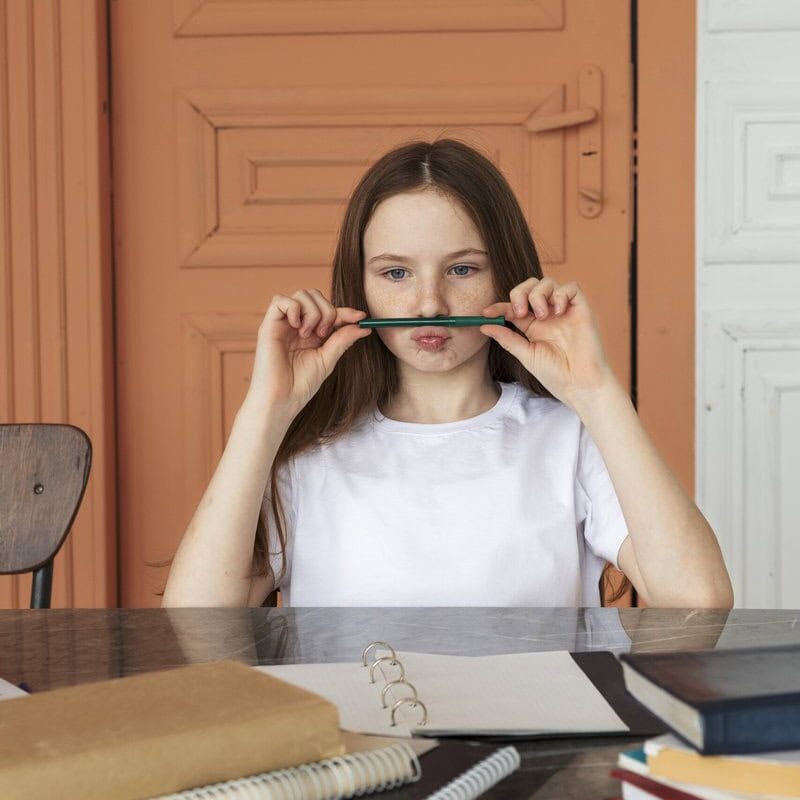 girl being distracted at her desk